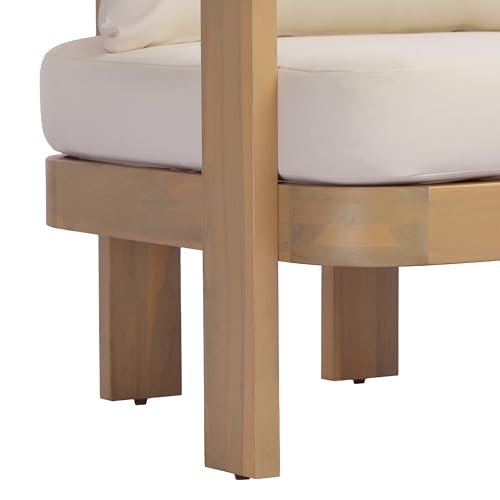 Christopher Knight Home Zunzi 8-Seater Patio Furniture Set with Removable Cushion, 5 Piece Outdoor Acacia Wood Conversation Set, Wooden Outdoor Sectional Sofa Set with Coffee Table, Cream+Light Teak