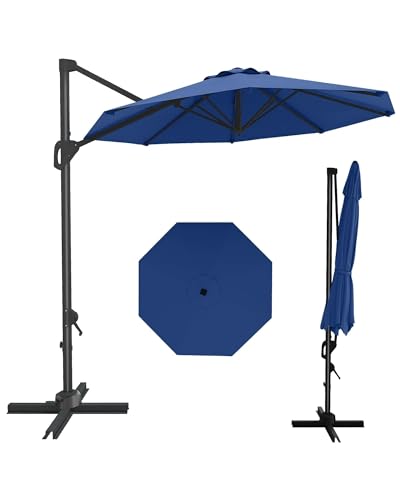 GarveeLife 10FT Patio Umbrella Outdoor Large Cantilever Umbrella Market Sun Shade Windproof Offset Umbrella with 360-Degree Rotation for Garden Deck Pool Patio, Navy Blue