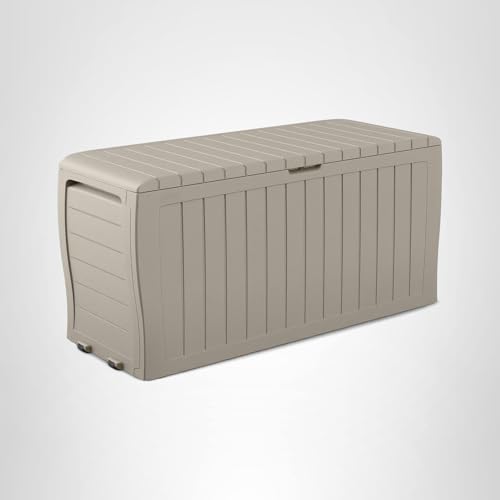 Keter Marvel Plus 71 Gallon Resin Outdoor Storage Box for Patio Furniture Cushions, Throw Pillows, Garden Tools and Pool Floats, Beige