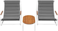Devoko 3-Piece Patio Furniture Set 2 All-Weather Teslin Chaise Lounge Chairs with Acacia Wood Side Table for Porch, Poolside, Backyard Outdoor Lounge (Grey)