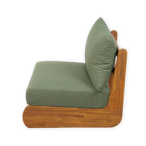 Christopher Knight Home Poppy Outdoor Club Chair with Water Resistant, Acacia Wood Lounge Chair Outdoor, Patio Low Profile Accent Chair, Comfy Reading Chair for Garden Backyard, Teak + Green