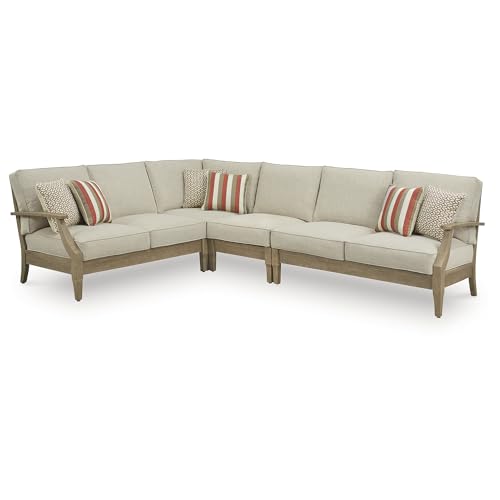 Signature Design by Ashley Clare View Left-Arm Facing Contemporary 4-Piece Outdoor Sectional with Cushion and 6 Throw Pillows, Beige