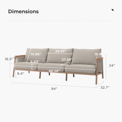 Acanva Modern All-Weather Aluminum Outdoor Patio Sofa with Thick Cushions, Olefin Fabric Sunroom Backyard Furniture, Couch Light Khaki