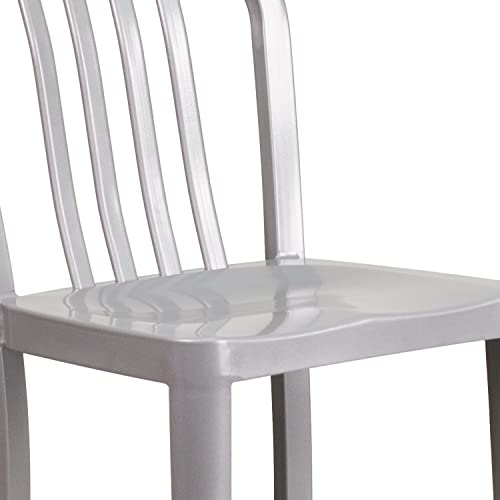 Flash Furniture Gael Commercial Grade 2 Pack 24" High Silver Metal Indoor-Outdoor Counter Height Stool with Vertical Slat Back