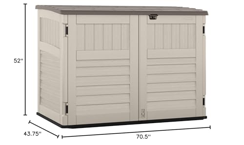 Suncast 5.9 ft. x 3.7 ft Horizontal Stow-Away Storage Shed - Natural Wood-Like Outdoor Storage for Trash Cans and Yard Tools - All-Weather Resin, Hinged Lid, Reinforced Floor - Made in The USA