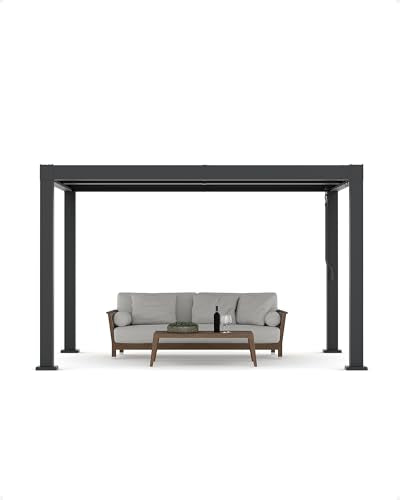 Garveelife All-Aluminum Louvered Pergola 10 ft x 12 ft, Outdoor Pergola with Adjustable Louvered Roof, Reinforced Aluminum Frame, Integrated Drainage System, Hardtop Gazebo for Patio, Deck, Gray
