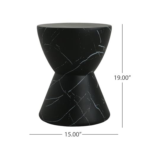 Christopher Knight Home Outdoor Side Table,Hourglass Shape Side Table,Patio Garden Stool Coffee End Table,Decorative Garden Stool for Patio,or Balcony,Lightweight Concrete Material,Black Marble