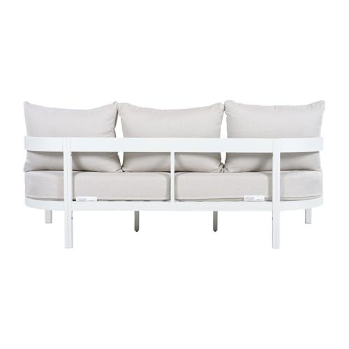 Christopher Knight Home Lula 7-Seater Patio Furniture Set with Coffee Table, 5 Piece Outdoor Conversation Set with Cushion, Aluminum Outdoor Sectional Sofa Set, White+Beige