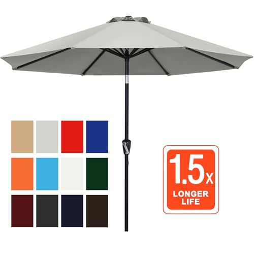 ABCCANOPY 10FT Patio Umbrella, Outdoor Waterproof Table Umbrella with Push Button Tilt and Crank, 8 Ribs UV Protection Pool Umbrella for Garden, Lawn, Deck & Backyard (Gray)