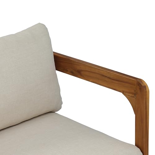 Christopher Knight Home Daria Acacia Wood Outdoor 3 Seater Sofa with Cushion, Solid Wood Patio Sofa with Removable Cushion, Comfy Lounge Sofa for Patio Furniture Set, Teak+Beige