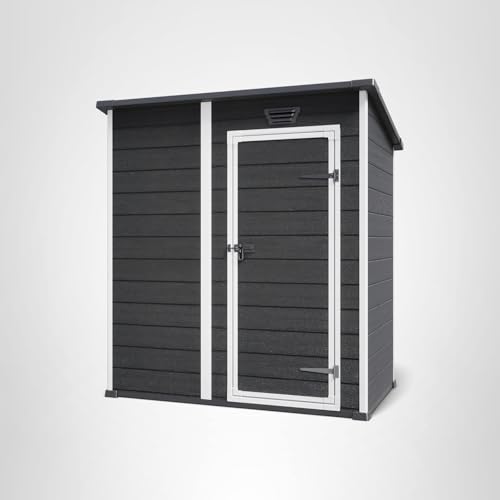 Keter Essential Shed 4x6 Resin Outdoor Storage Shed Ideal Storage for Patio Furniture, Garden Tools Bike Accessories, Beach Chairs and Lawn Mower, Black and White