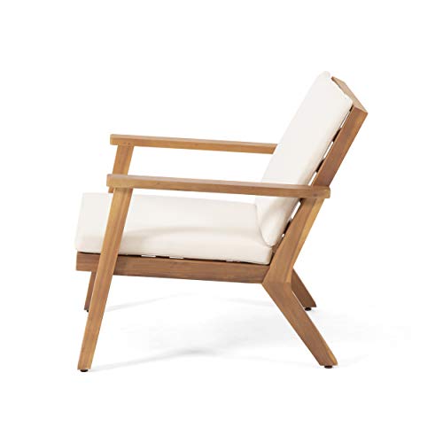 Christopher Knight Home Carlos Outdoor Acacia Wood Club Chairs with Cushions (Set of 2), Brown Patina Finish, Cream