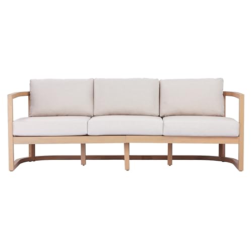 Christopher Knight Home Fido 5-Seater Patio Furniture Set with Cushion, 4 Piece Outdoor Acacia Wood Conversation Set, Solid Wood Outdoor Sectional Sofa Set with Coffee Table, Light Teak+Beige
