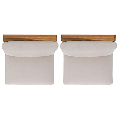 SAFAVIEH Outdoor - Lynn Lounge Chair Set of 2 - Natural & Light Grey - Solid Wood with Cushion - Modern Slatted Lounge Design - Ideal for Patio, Deck, Poolside, Backyard (PAT7328B-SET2)