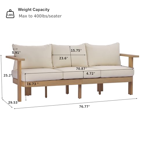 Christopher Knight Home Zunzi 8-Seater Patio Furniture Set with Removable Cushion, 5 Piece Outdoor Acacia Wood Conversation Set, Wooden Outdoor Sectional Sofa Set with Coffee Table, Cream+Light Teak