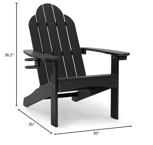 LUE BONA HDPS Adirondack Chairs Set of 4, Long-Lasting All-Season Outdoor Patio Chairs, Hidden Cup Holder, 350 LBS, Black