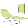 Outsunny Folding Chaise Lounge Pool Chairs, Outdoor Sun Tanning Chairs with Pillow, Reclining Back, Steel Frame & Breathable Mesh for Beach, Yard, Patio, Green