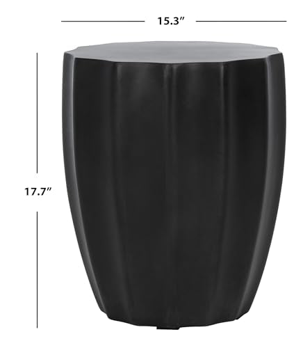 SAFAVIEH Outdoor - Jaslyn Accent Stool - Black Concrete - Modern Sculptural Drum Design - Ideal for Living Room, Patio, Deck, Sunroom, 15.3" W x 15.3" D x 17.7" H (VNN1010C)