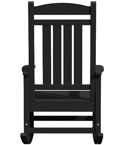KINGYES Oversized Outdoor Rocking Chair Set of 2, High Density Polyethylene Patio Rocking Chairs with 350lbs Support for Adults,Porch Recliner Rocker, Black