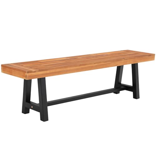 Sophia & William Outdoor Bench Garden Bench Wood 63", Patio Dining Bench Weatherproof, Wooden Park Front Porch Benches for Outside, Backless Acacia Wood Bench Long Narrow Clearance, Teak