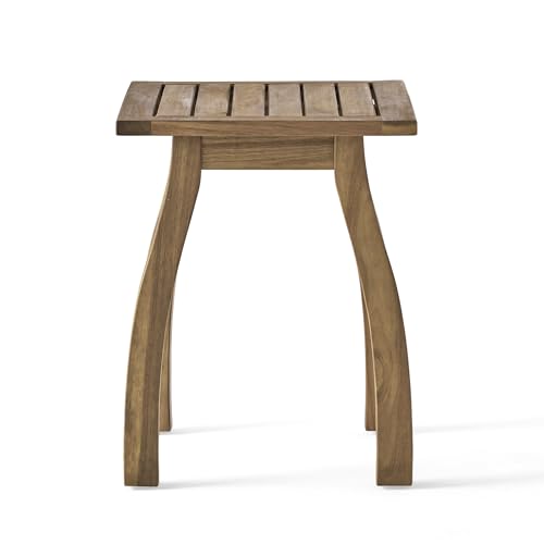 Christopher Knight Home Selma Acacia Wood Outdoor Side Table, Decorative Rectangular Small Accent Table, Weather Resistant Patio End Table for Balcony Beach Pool Side, Slatted Design, Natural Stained