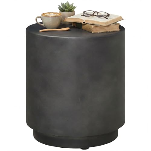 HOMCOM Outdoor Side Table, Round Small End Table with Concrete Finish for Indoor, Patio, Backyard, Pool, Porch, Garden, Lawn, Dark Gray