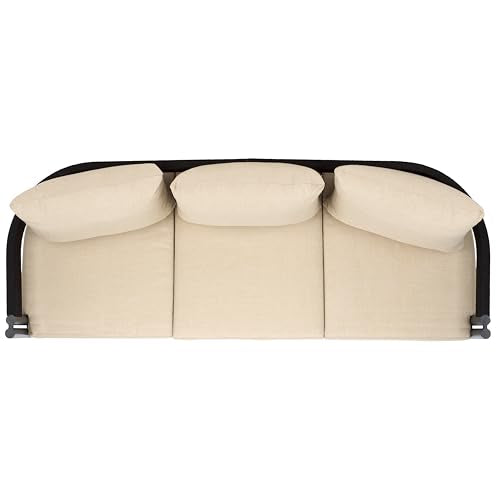 SAFAVIEH Outdoor Collection Viola Black & Taupe Curved Back 3-Seater Sofa