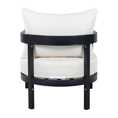 Christopher Knight Home Lula Aluminum Lounge Chair Outdoor Set of 2 with Removable Cushion, Metal Frame Patio Accent Chair, Patio Garden Comfy Reading Chair, Beige+Black