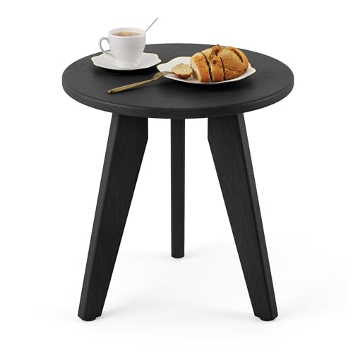 Homenjoy HDPS Outdoor Side Table, Small Round Side Table Weather-Resistant, Outdoor Side Tables for Patio, Porch, Deck, End Table for Plant Stand, Living Room, Bedroom, Black