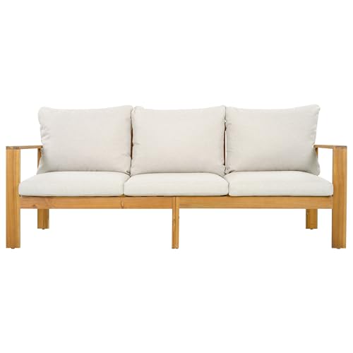 Christopher Knight Home Kayahs 5 Pieces Acacia Wood Furniture Set, Patio Conversation Sofa Chat Set with Coffee Table and Ottoman, Outdoor Sectional Sofa Set for Backyard Balcony, Teak Finish+Beige