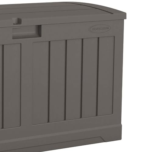 Suncast 50 Gallon Plastic Deck Box with Molded Lockable Feature and Weathertight Construction for Home, Patio, Lawn, and Garden Storage, Gray