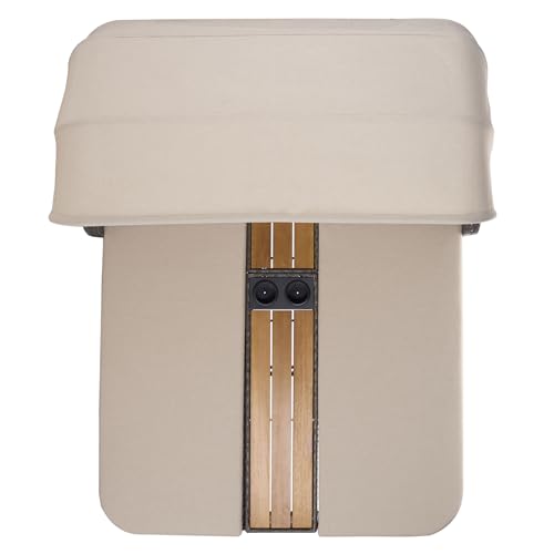 SAFAVIEH Outdoor - Victoria Grey Brown & Taupe Double Daybed, Rattan Canopy Lounger with Reversible Cushions, Cup Holders, Patio Furniture for Deck, Backyard, Poolside (PAT7759A)