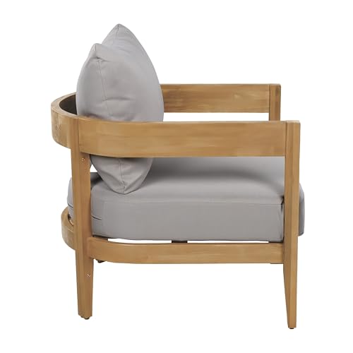 Christopher Knight Home Nadine Acacia Wood Club Chairs Set of 2, Outdoor Accent Chair, Tub Shape Design Armchair, Comfort Cushion Seating, Slat Open Back Reading Sofa for Balcony Garden, Teak+Gray