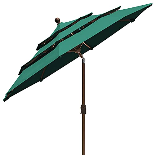 EliteShade USA 10-Year-Non-Fading 9ft 3-Tier Market Patio Umbrella, Commercial Grade Outdoor Table Umbrella with Crank Open, Windproof & UPF 50+ UV Protection, Heavy Duty Ventilation for Garden, Deck, Pool, Backyard, Beach & Bistro, Forest Green