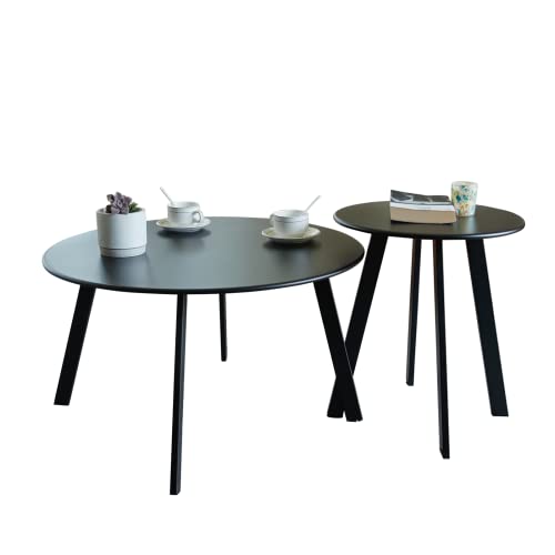 Meluvici Outdoor Patio Coffee Table Set of 2, Weather Resistant End Table, Round Nesting Tables for Living Room Balcony Office,Black