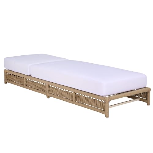 SAFAVIEH Outdoor Patio Furniture Collection – Callan Tan Rope & White Cushion Lounger, Fully Assembled Outdoor Chaise, Modern Low-Profile Design (PAT7546A)