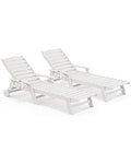 SERWALL Patio Chaise Lounge Chair Set of 2, 78'' Long 5-Positions Adjustable HDPE Outdoor Lounger for Pool, Poly Lounge Chair with Rolling Wheels & Cup Holder for Poolside, Deck, White
