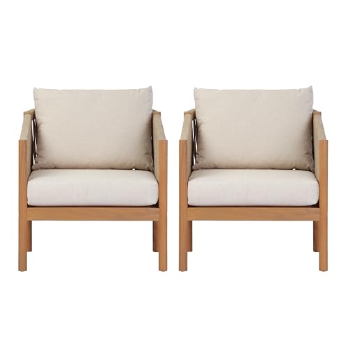 Christopher Knight Home Bubi 5-Seater Patio Furniture Set with Cushion, 4 Piece Outdoor Acacia Wood Conversation Set, Sold Wood Outdoor Sectional Sofa Set with Coffee Table, Teak+Beige