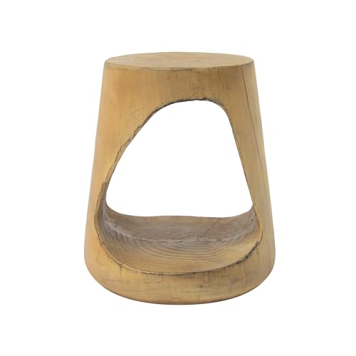 Christopher Knight Home Outdoor Side Table,Hollow Design End Table,Patio Garden Stool Table,Decorative Accent Table for Patio Balcony Beach Pool Side,Lightweight Concrete,Wood Like Texture,Natural