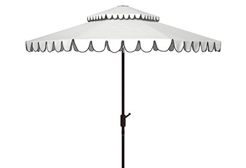 SAFAVIEH Outdoor - Venice 9-Foot Double-Top Patio Umbrella - Ivory & Black Canopy - Brown Aluminum Pole - Double-Top Vented Scallop Trim - Ideal for Patio, Deck, Poolside, Backyard (PAT8210E)