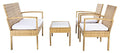 SAFAVIEH Outdoor - Bassey 4-Piece Conversation Set - Natural & White - Steel Frame with Cushion - Tropical Resort Woven Design with Glass Top Table - Ideal for Patio, Deck, Porch, Backyard (PAT7507D)