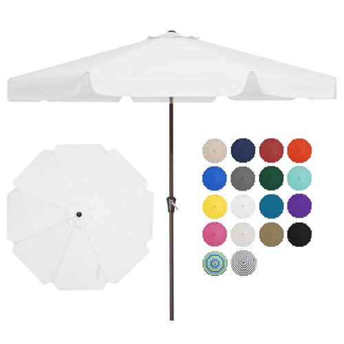 JEAREY 9 FT Patio Umbrella Outdoor, Table Umbrellas Market Umbrella w/Push Button Tilt/Crank, 8 Sturdy Ribs(Cream White)