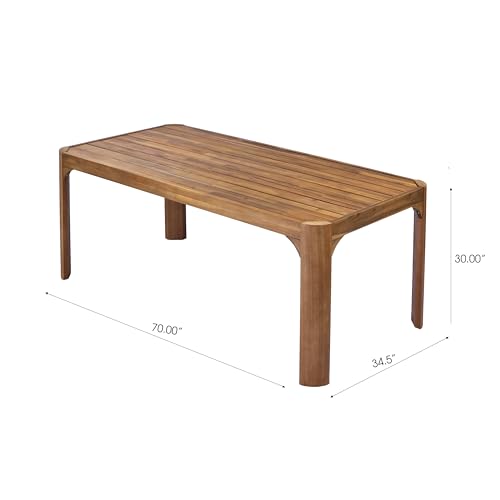 Christopher Knight Home Outdoor Dining Table Set with 2 Benches, 70" Acacia Wood Patio Table and Dual 57" Benches, Teak Finish Slatted Garden Furniture for Backyard Deck Seating 6-8 People