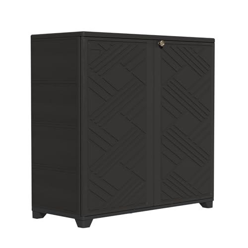 ZZM Indoor/Outdoor Storage Cabinet Waterproof, 34"x15"x34" Plastic Outdoor Storage Box for Garden Balcony Bathroom, All Weather Outdoor Storage Clearance, DIY Usage, with No Shelf (Black)