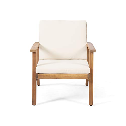 Christopher Knight Home Carlos Outdoor Acacia Wood Club Chairs with Cushions (Set of 2), Brown Patina Finish, Cream