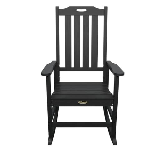 THOEOE Oversized Rocking Chair, Outdoor Rocking Chair for Adults, All Weather Resistant Porch Rocker for Lawn Garden, Black