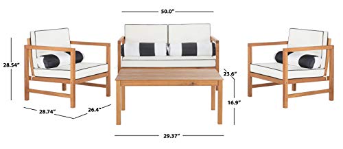 SAFAVIEH Outdoor Collection Montez Natural/ White Cushions/ Striped Bolster Pillows 4-Piece Conversation Patio Set