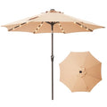 Tioline 9FT Solar-Powered LED Patio Umbrella with Tilt Crank,Outdoor Market Umbrella with 32 Lights,Sunshade for Deck, Garden and Pool,Beige