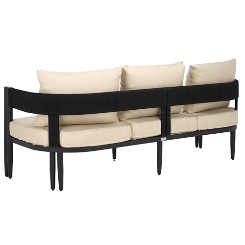 SAFAVIEH Outdoor Collection Viola Black & Taupe Curved Back 3-Seater Sofa