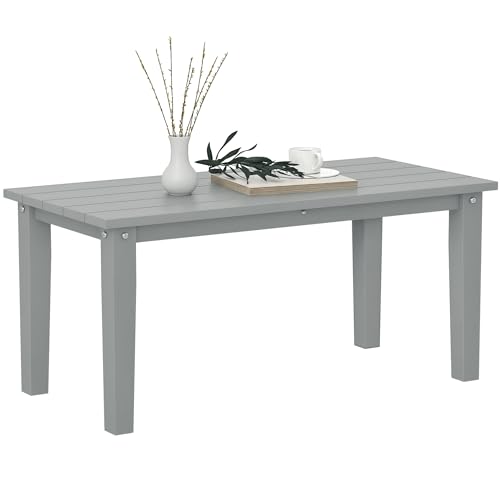 Outsunny HDPE Outdoor Coffee Table, All-Weather Rectangle Patio Coffee Table, Plastic Outdoor Patio Table with Slatted Tabletop for Garden, Balcony, Backyard, Gray